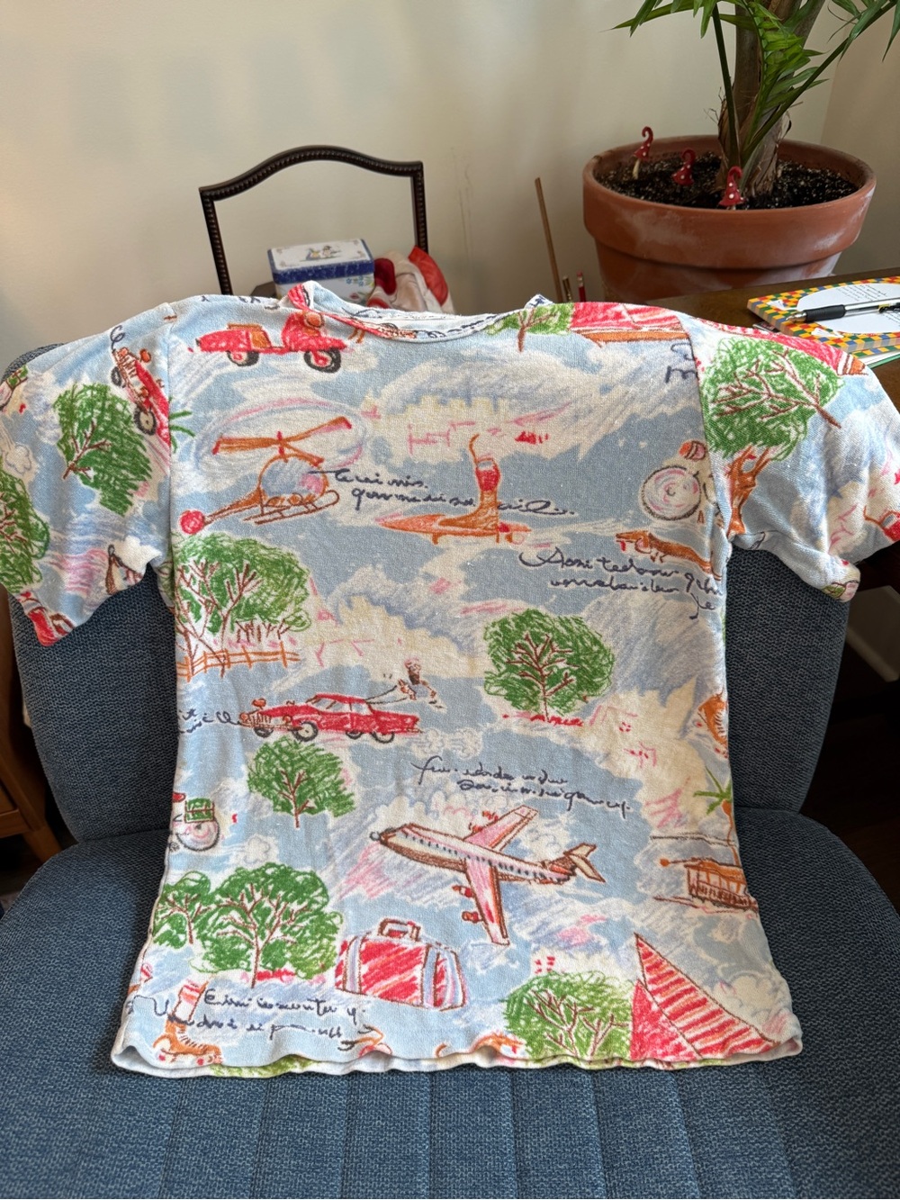 Light Blue Short Sleeve Tee with Travel Print